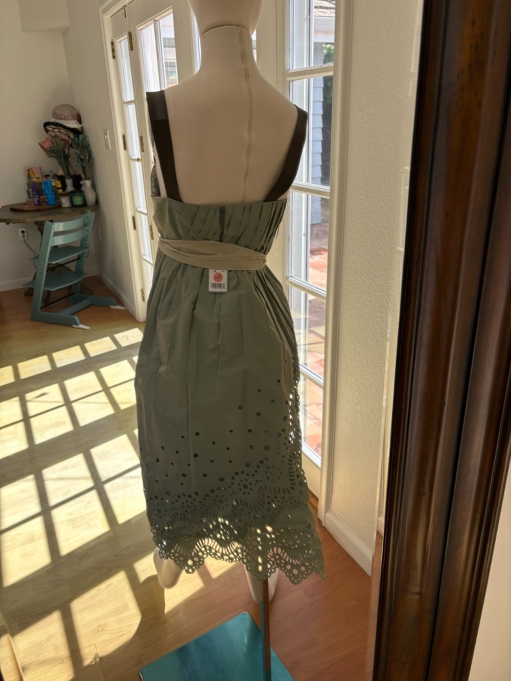 Sleeveless Mint Green Midi Dress with Contrast Straps and Tie Waist - Picture 2 of 4